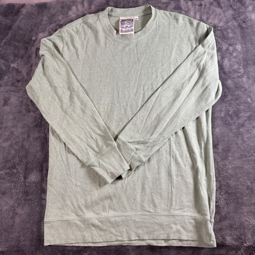 Jungmaven Mens Long Sleeve Hemp Organic Cotton Shirt Sage Green Size M USA Made